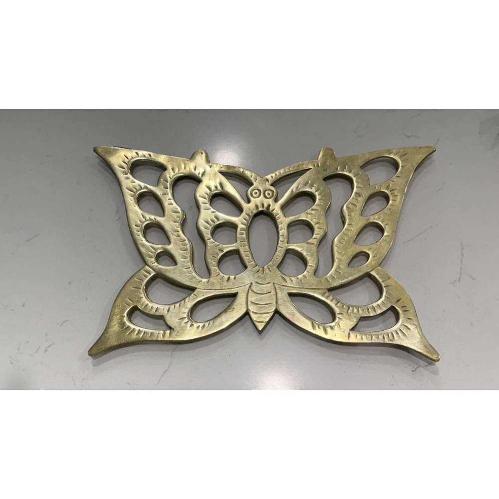 Brass Butterfly Trinket Hot Pad Plant Stand Coaster Vintage MCM